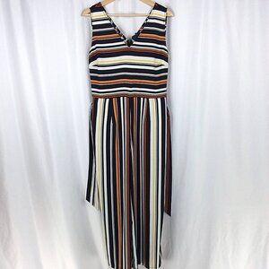 NEW w/DEFECTS Worthington Jumpsuit Size 8 Black White Striped Belted Sleeveless